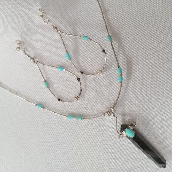 Liquid Sterling Silver Black Obsidian ~ Turquoise Ensemble - Picture 13 of 13